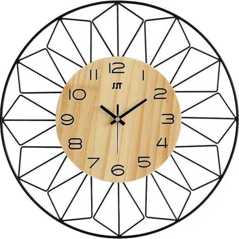 horloge Murale Bois Massif Mtal 40cm Horloge Murale Silencieuse Sans Tic-tac Salon Chambre Cuisine Bureau Grande Pendule Murale Bois Naturel Moder