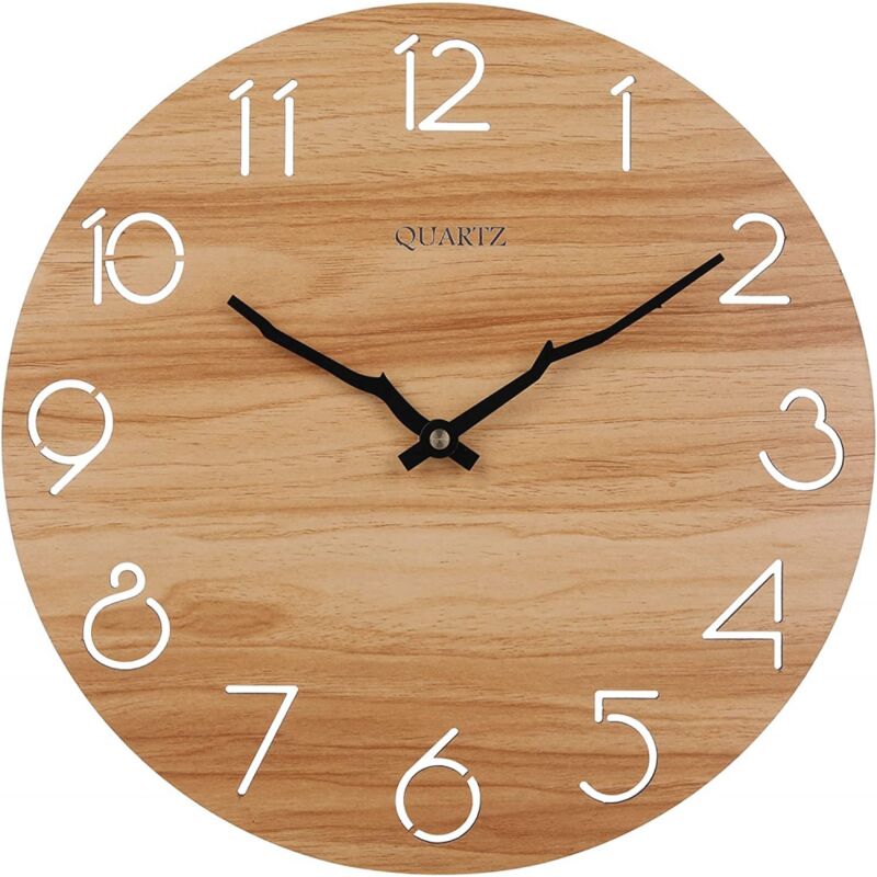 Sunxury - Horloge Murale Bois Naturel Massif Horloge Bois 12 Pouces Mouvement Silencieux sans Bruit Tic-Tac Pendule Murale Style Moderne Simple Salon