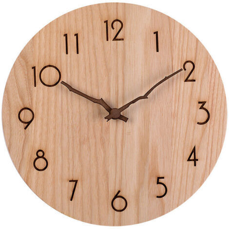 Horloge Murale Bois Naturel Massif Horloge Bois 14 Pouces Mouvement Silencieux sans Bruit Tic-Tac Pendule Murale Style Moderne Simple Salon Chambre Cuisine