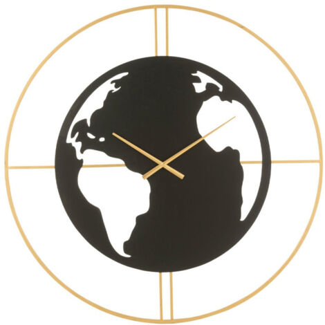 Horloge Murale "Carte du Monde" 90cm Noir & Or