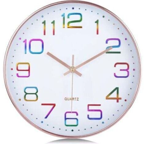Horloge Murale Chiffres 3D Multicolore, Silencieuse Moderne Pendule Murale Or Rose, Facile à Lire Quartz sans Tic-tac Déco pour Salon Chambre Bureau 30cm