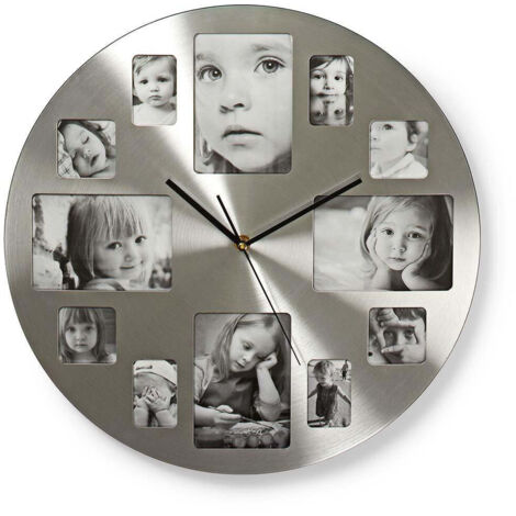 HORLOGE MURALE CIRCULAIRE  40 CM DE DIAMÈTRE  CADRE PHOTO  ARGENT NEDIS