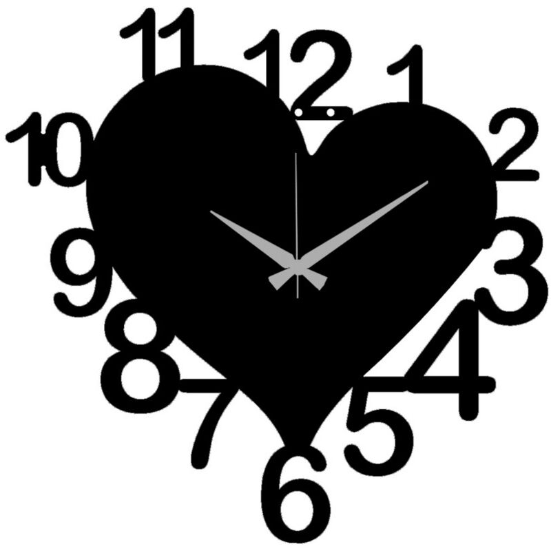 Horloge Murale Cœur 2, Métal, Noir, 42x0,15x42 cm