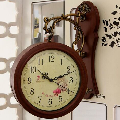 Horloge murale créative Double face, horloges suspendues muettes à piles pour la maison,Red Wood