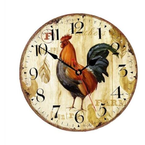 Horloge Murale Cuisine 10 Pouces Design Coq Rustique Silencieuse Mécanisme Quartz Ronde