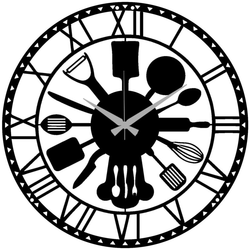 Epikasa - Horloge Murale Cuisine, Métal, Noir, 40x0,15x40 cm cm