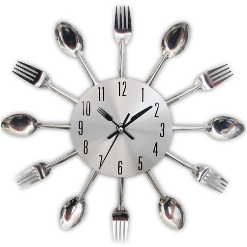 Horloge Murale de Cuisine, 3D Amovible Moderne Couverts CréAtifs Cuisine CuillèRe Fourchette Horloge Murale Autocollant Mural DéCoration de la Chambre