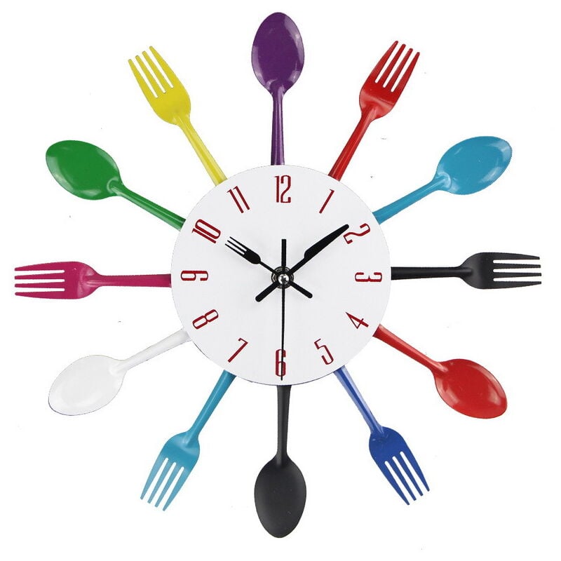 Feiyue - Horloge murale de cuisine, cuillère, fourchette, autocollant mural, décoration de la maison, couleur