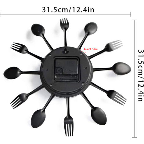 Horloge Murale de Cuisine Metal Spoon Fork - 31.5cm - Mute Design Vintage - Metal Sans Cadre
