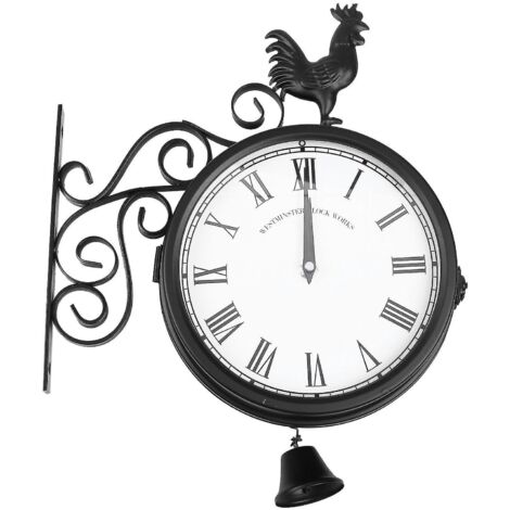 Horloge murale de jardin extérieur à double face, coq, décoration vintage rétro pour la maison