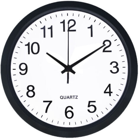 Horloge Murale de Salle de Bain en Plastique et Verre minéral, Balayage à Quartz, Noir, Ø 250 mm, Convient également pour Une Utilisation en extérieur