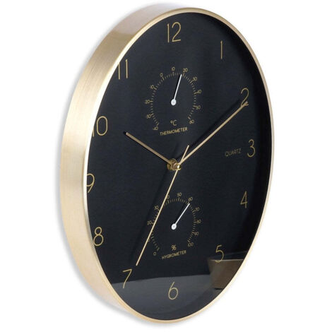 Horloge murale de salon noire ronde 34 cm