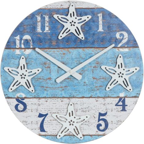 Horloge murale de style nautique avec motif étoilé, décoration moderne pour la maison, le bureau et le salon.