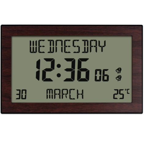 Horloge murale de température à calendrier perpétuel LCD pour maison moderne, affichage complet de la semaine et du mois, horloge multifonctionnelle 20,1 × 12,4 cm