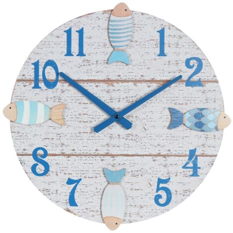 Horloge murale décorative de style marin, motif poisson, idéale pour le salon, la cuisine ou le bureau, 42 cm