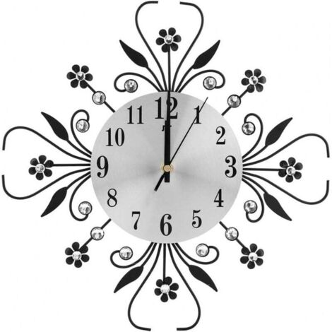 Horloge Murale Décorative en Forme de Fleur 35 cm avec Strass pour Salon Bureau