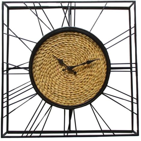 Horloge murale décorative forme carrée avec fibres végétales
