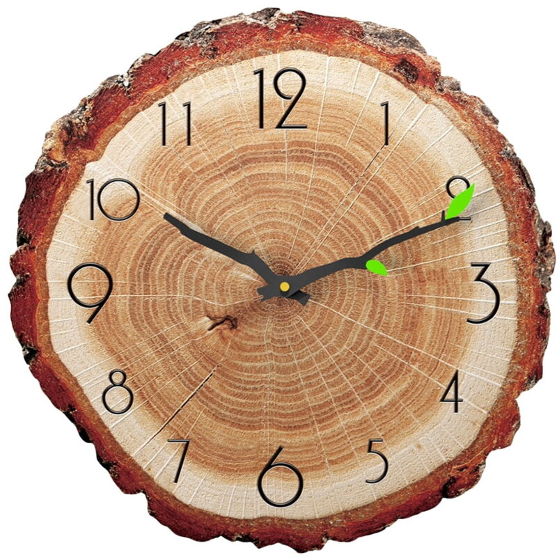 Horloge murale décorative silencieuse en forme d'anneau d'arbre pour la maison (marron)