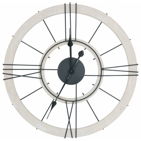 CEANOTHE Horloge Murale Denver 60 cm – Horloge Noir et Bois Blanc – Horloge Silencieuse 60 cm – Horloge Design Chiffres Romains – Marque Française