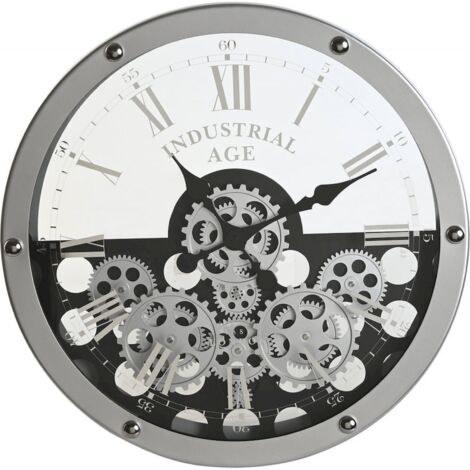 Horloge murale design argent épuré style industriel - Argent raffiné avec détails noirs