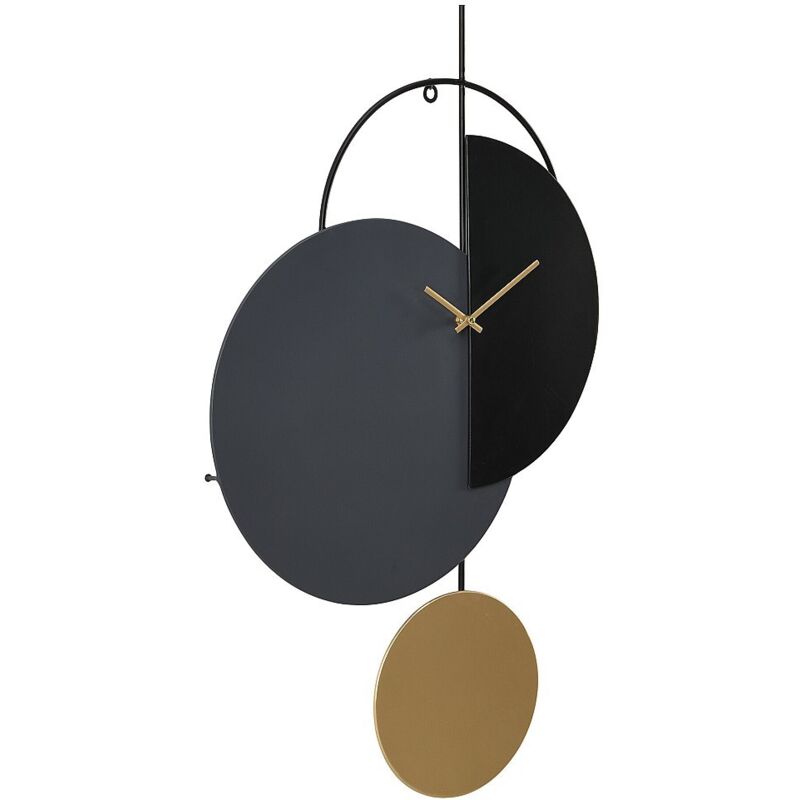 Horloge murale design en métal - d. 45 x h. 77 cm - Noir, gris et doré - fernia