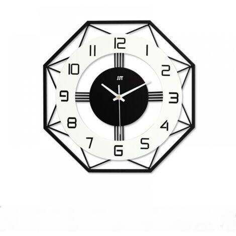 Horloge Murale Design Moderne en Métal et Bois avec Cadre Géométrique Décoration Murale Pendules Murales Silencieuse pour Cuisine, Bureau, Salon