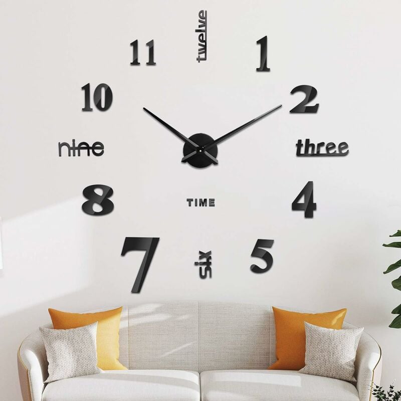 Horloge Murale Design Moderne - Horloge Murale 60cm-120cm - Silencieuse diy Home Office Htel Décoration Groofoo noir)