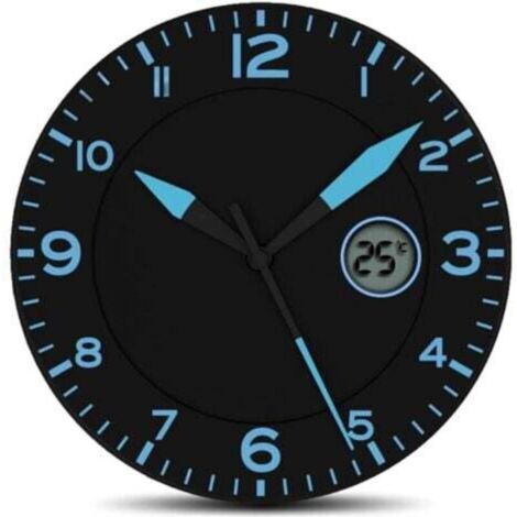 Horloge Murale Design Moderne - Pendule avec Ecran Température Digitale - Convient pour la Cuisine, Bureau, Salon, Salle de Bain - 25 CM (Bleu)