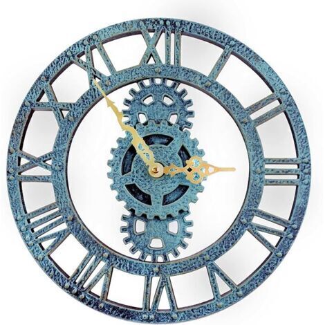 Horloge Murale d'extérieur, 30 cm Rétro apparence Horloge de Jardin pour la Cuisine Le Salon Horloge Murale Industrielle 3D - (Vert)