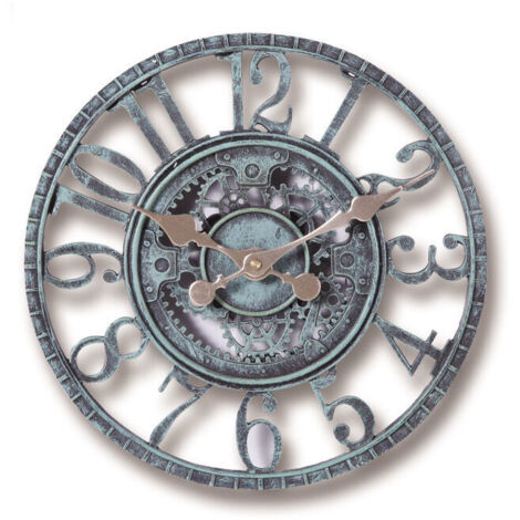 Horloge Murale d'extérieur, 30cm étanche Horloge de Jardin, horloges de décor rétro pour la Maison la Cuisine Le salon - non silencieuses (Turquoise)