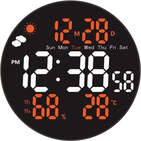 Horloge Murale Digitale 8" avec Fonction RGB et Télécommande - Réglages Auto Luminosité, Température, Heure d'Été - Mode Alarme Personnalisable Semaine/Week-end - pour Maison ou Chambre