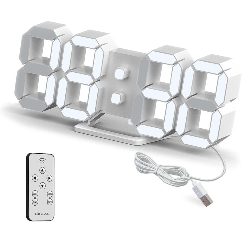 Ersandy - Horloge Murale Digitale led 3D Petit Réveil Télécommande 25.2CM 12/24 Heure Temperature Date Affichage Temps Mémoire Fonction Snooze