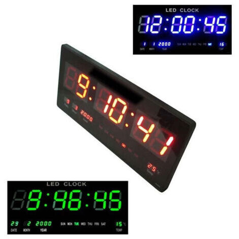 Horloge Murale Digitale Led Bleu Rouge Vert Température Affichage De La Date