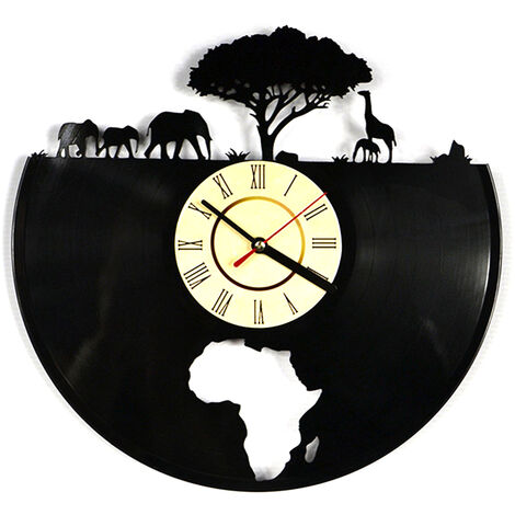 Horloge murale disque vinyle horloge murale rétro Animal africain horloge veilleuse avec télécommande