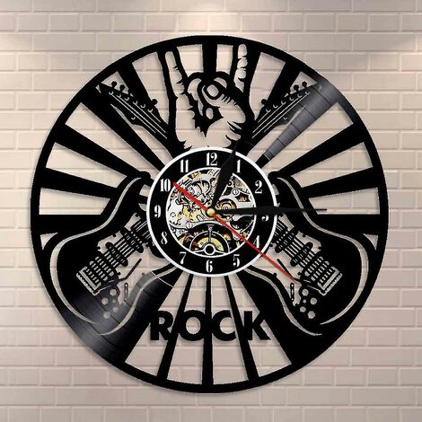 Horloge murale disque vinyle musique - horloge murale vinyle guitare rock - horloge vinyle - décoration murale salon - cadeaux uniques pour mélomane