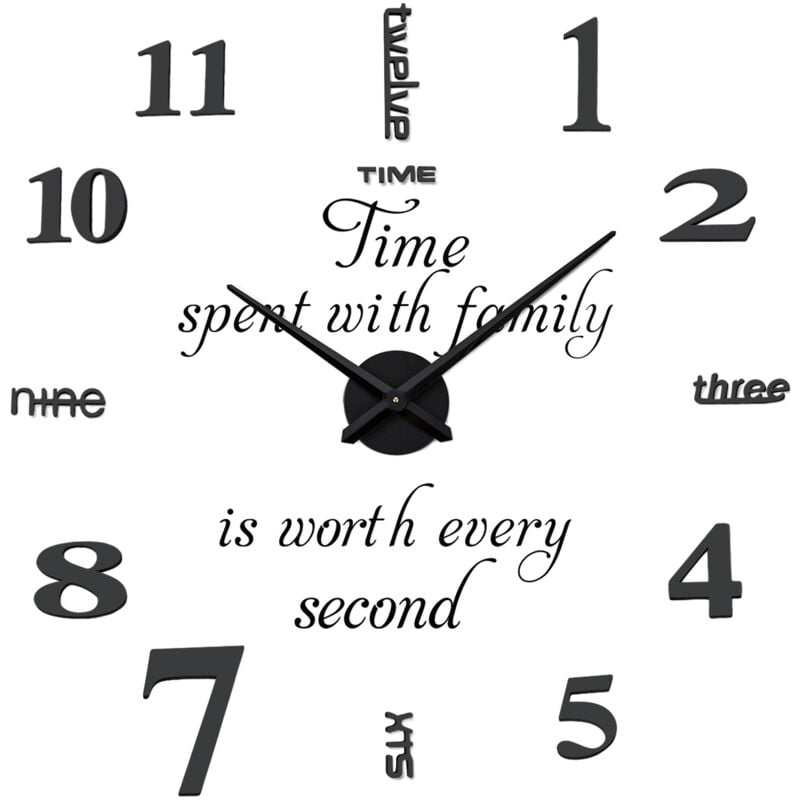 Yzmrbdqc - Horloge murale diy de 47 pouces, horloge murale 3D sans cadre, autocollant de décoration au design moderne, kit d'horloge murale diy pour