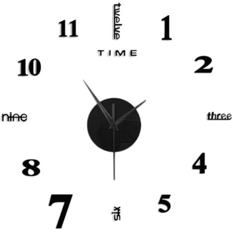 Horloge murale DIY, horloge murale 3D sans cadre, autocollant de décoration au design moderne, kit d'horloge murale DIY pour chambre à coucher, salon, décoration de la maison, taille réglable et facil