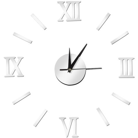 Horloge Murale DIY Sans Cadre 3D Miroir, Autocollant Mural Silencieux pour Salon Chambre