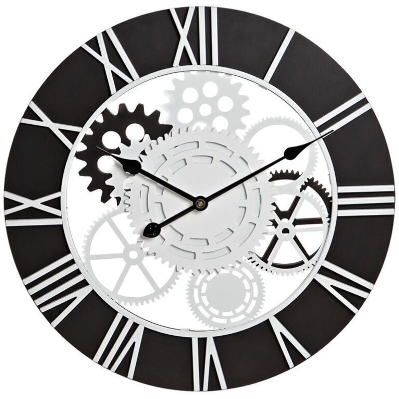 Pendule Fer Mdf 60X4X60 Engrenages Noir