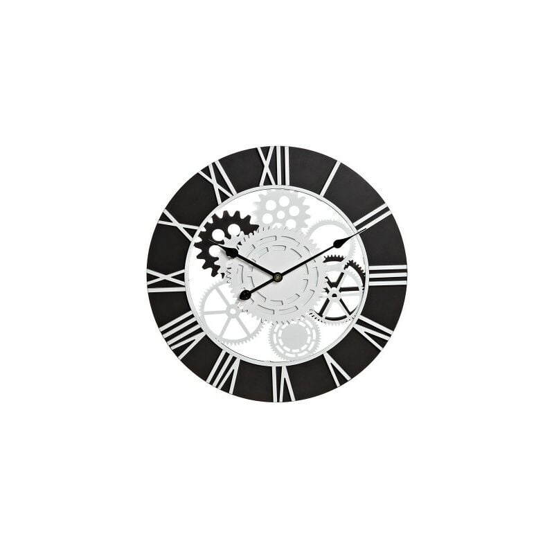 Horloge Murale Dkd Home Decor Blanc Noir Fer Bois mdf Engrenage 60 x 4 x 60 cm
