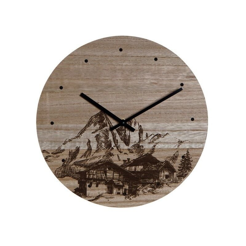 Dkd Home Decor - Horloge Murale 8424001759712 Noir Bois Bois mdf Montagne 30 x 30 x 1,5 cm