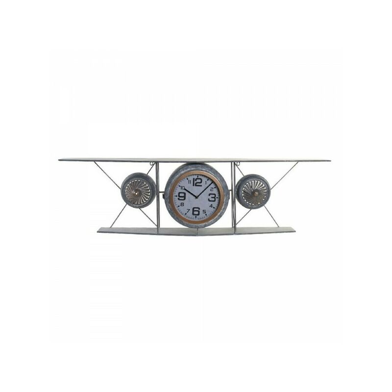 Dkd Home Decor - Horloge Murale Verre Fer Avion Bois mdf Gris foncé (120 x 21 x 33.5 cm)