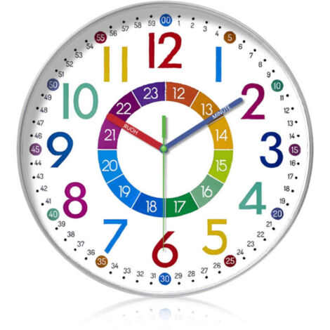 Horloge Murale Éducative 25cm Populaire Cross-border - Silencieuse - pour Salon, Chambre d'Enfant - Décorative