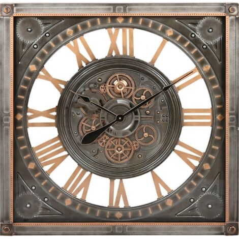 Horloge murale élégance fer et verre argenté - Gris argenté avec touches dorées