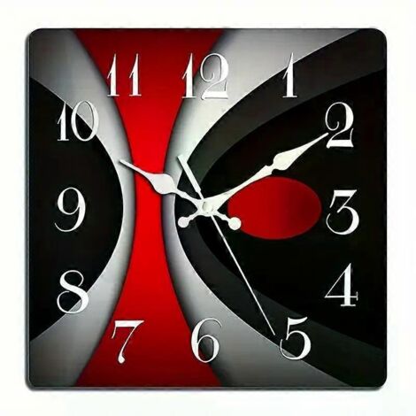 Horloge murale en bois (1 pièce), rouge, noir et gris, design moderne et irrégulier