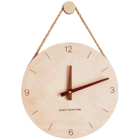 Horloge murale en bois avec cordon de suspension, modèle classique et basique - avec échelle de temps