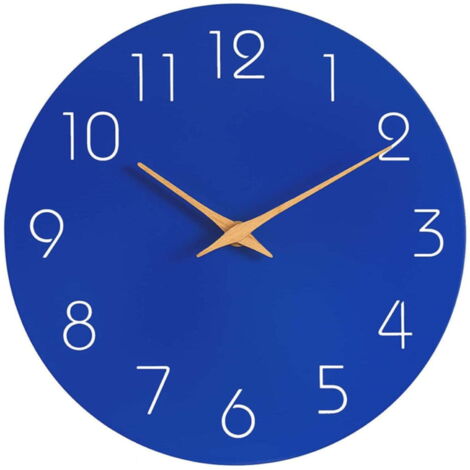 Horloge murale en bois bleu, silencieuse (sans tic-tac), idéale pour la décoration intérieure./salle de bain/Décoration scolaire