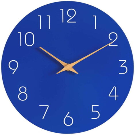 Horloge murale en bois bleu, silencieuse (sans tic-tac), idéale pour la décoration intérieure./salle de bain/Décoration scolaire