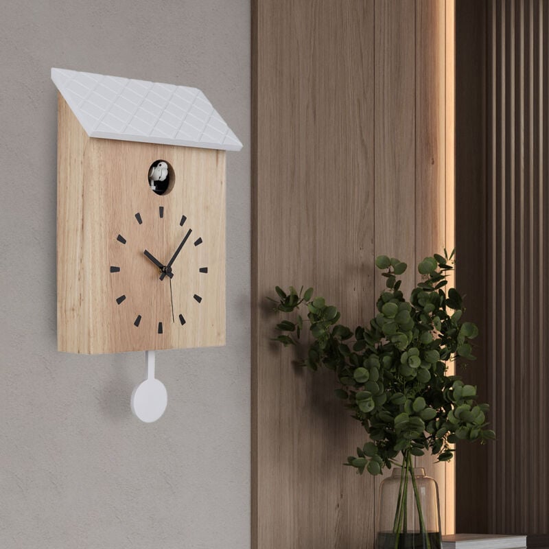 Globo Lighting - Horloge murale horloge en bois coucou pendule brun blanc, volume réglable l x h 22 x 38 cm