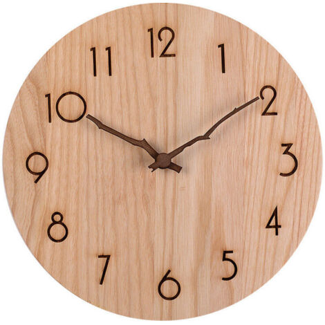 Horloge murale en bois massif naturel, 35,5 cm (14 pouces), mouvement silencieux, sans tic-tac, à fixer au mur, style moderne et épuré, idéale pour le salon, la chambre ou la cuisine.